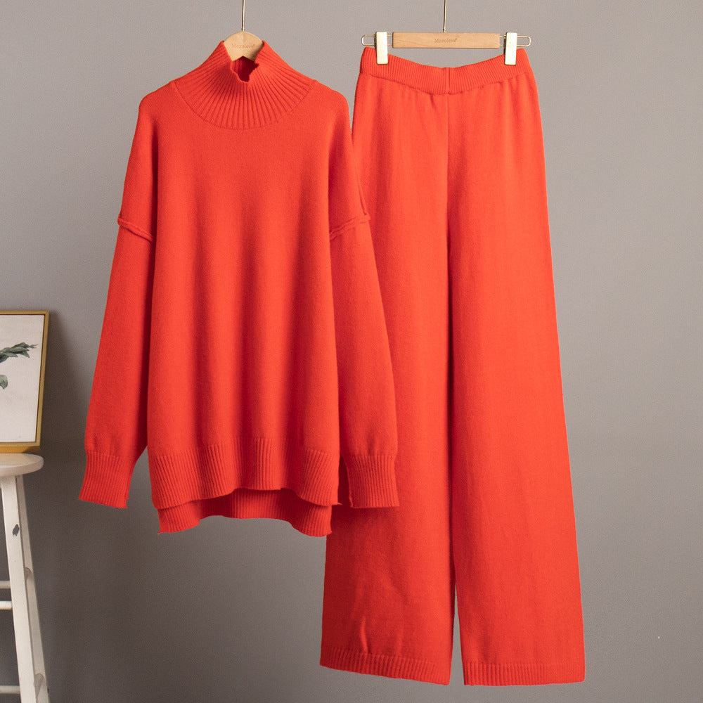 Casual High Neck Pullover Sweaters & Knitted Pants