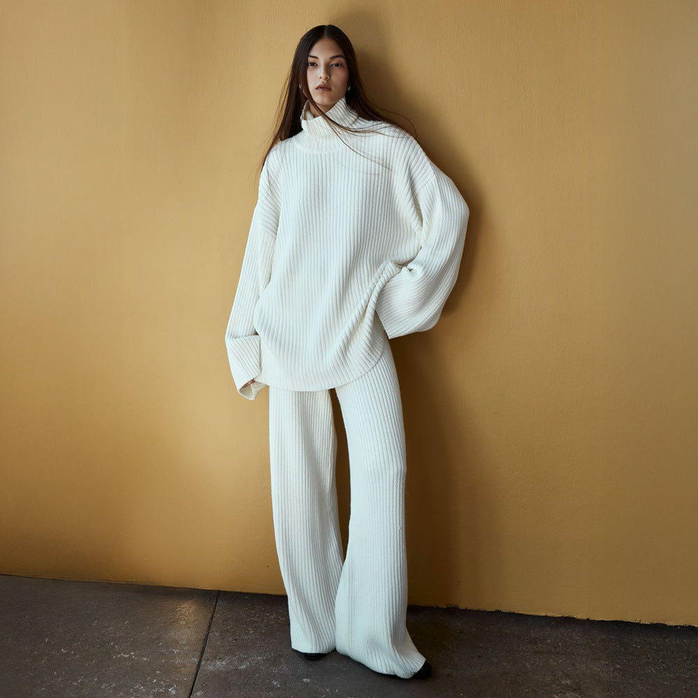 High-Neck Sweater with Wide-Leg Pants Set