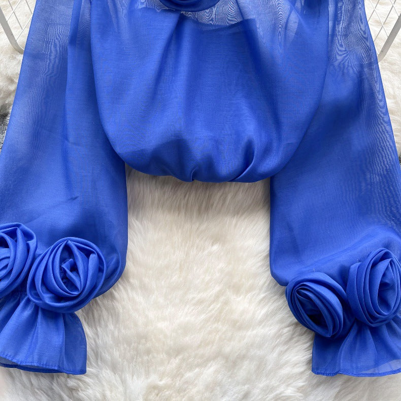 Designed 3D Flowers Chiffon Long Sleeves Shirts