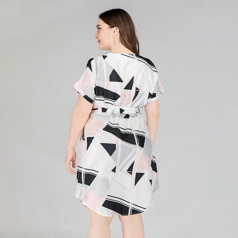 Summer Geometry Print Short Sleeves Plus Sizes Dresses-Dresses-Free Shipping at meselling99