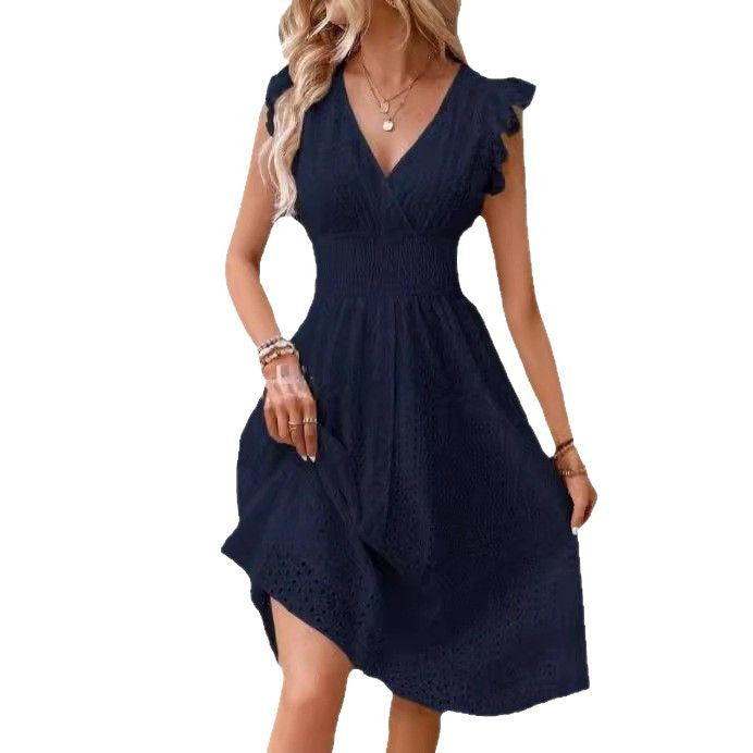 Women's Slimming V-Neck Plus Size Solid Color Dress