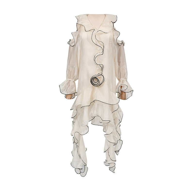 Designed Elegant Resort-Style Lace Trim White Short Dress