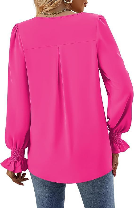 Women's Solid Color Chiffon V-Neck Bell Sleeve Blouse