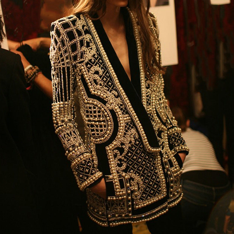 Vintage High-End Beaded Print Blazer