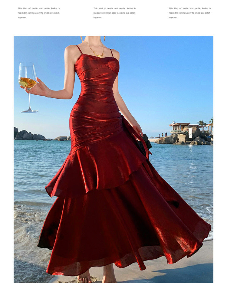 Elegant High-Neck Halter Gown with Layered Ruffle Hem, Birthday & Cocktail Party Evening Dress
