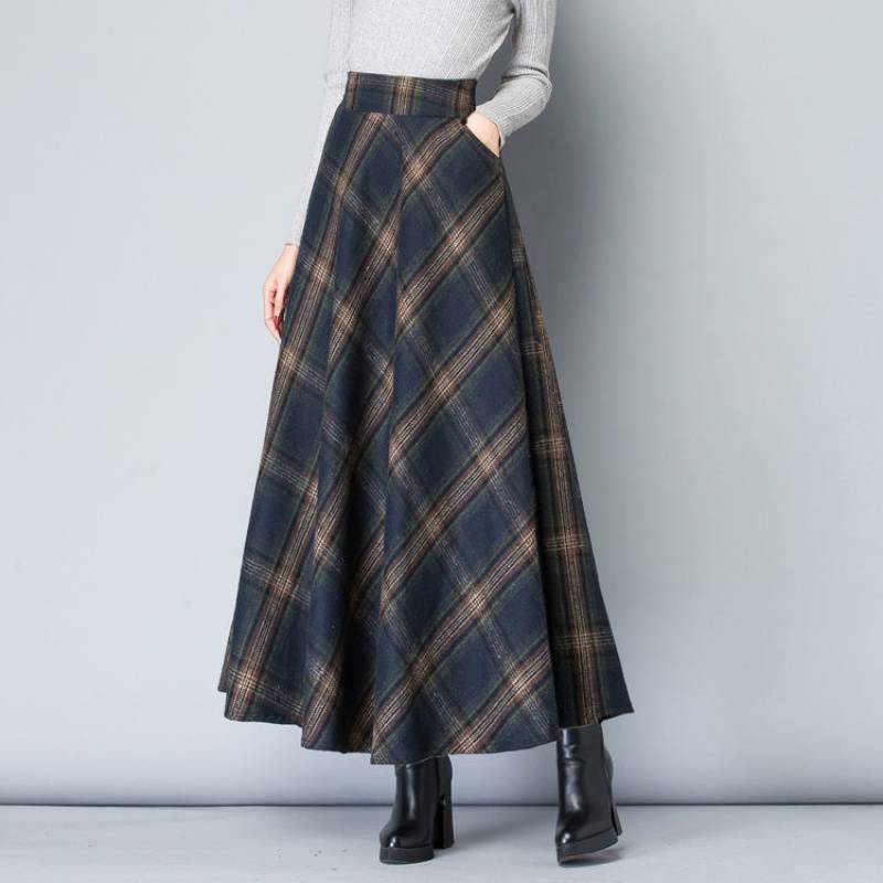 Fall/winter High Elastic Waist Wool Long Skirts