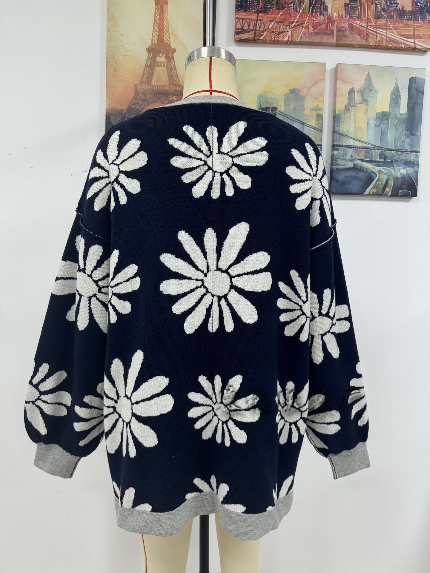 Casual Floral Print Knitted Cardigan Coats