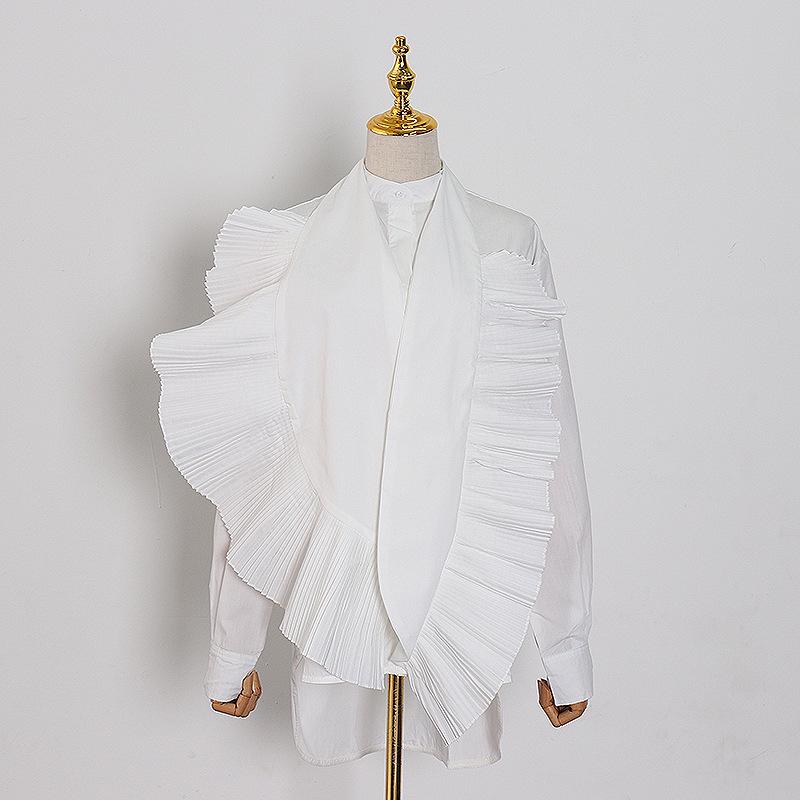 Women Stand Collar Pleat Designed Shirts-STYLEGOING