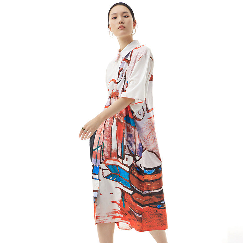 Summer Graffiti Designed Casual Long Sleeves Shirts-Dresses-Orange-One Size-Free Shipping at meselling99