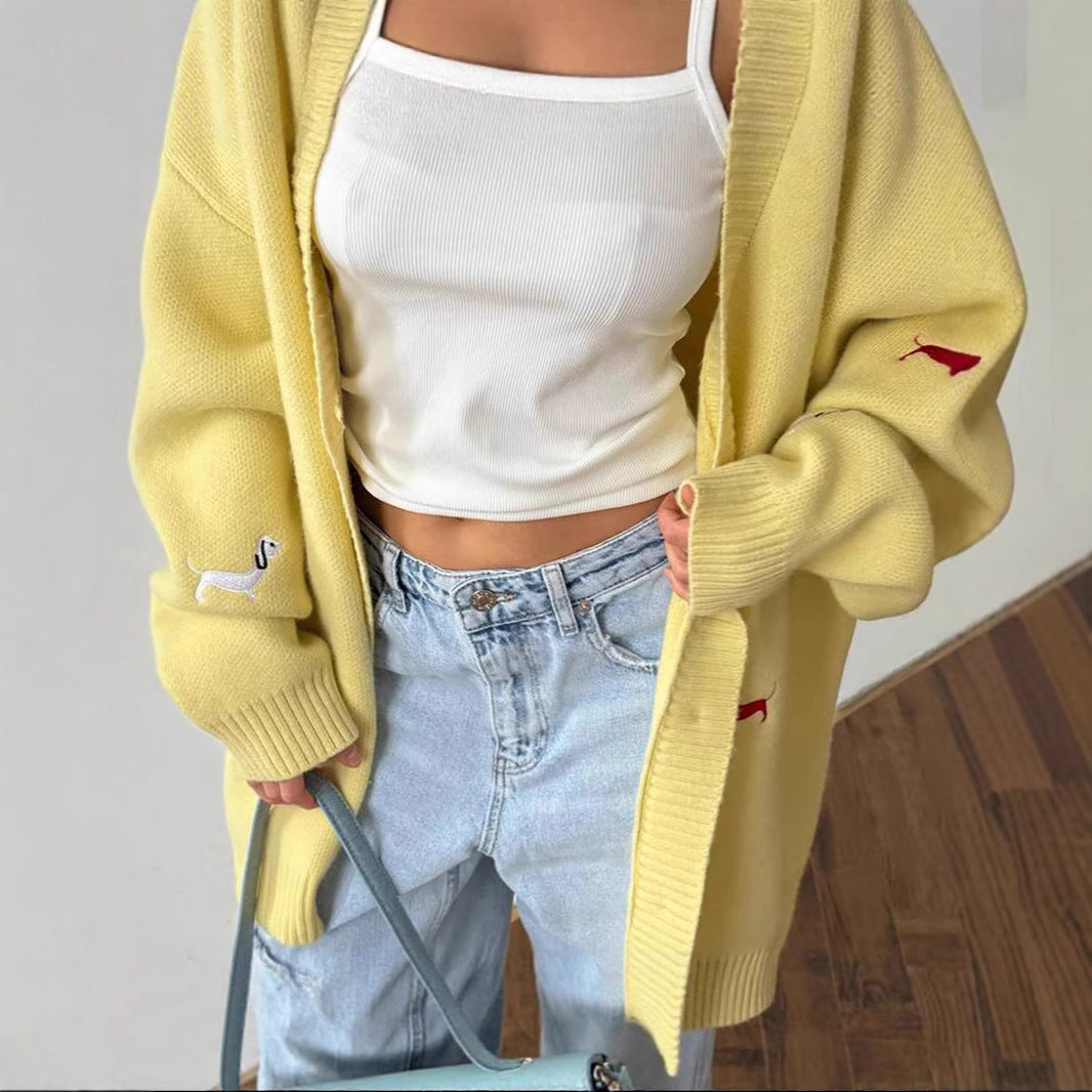 Women's Oversized Casual Knitted Embroidered Sweater Coat