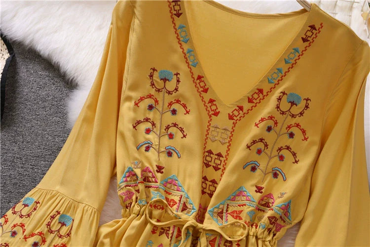 Bohemian Summer V Neck Long Vacation Dresses