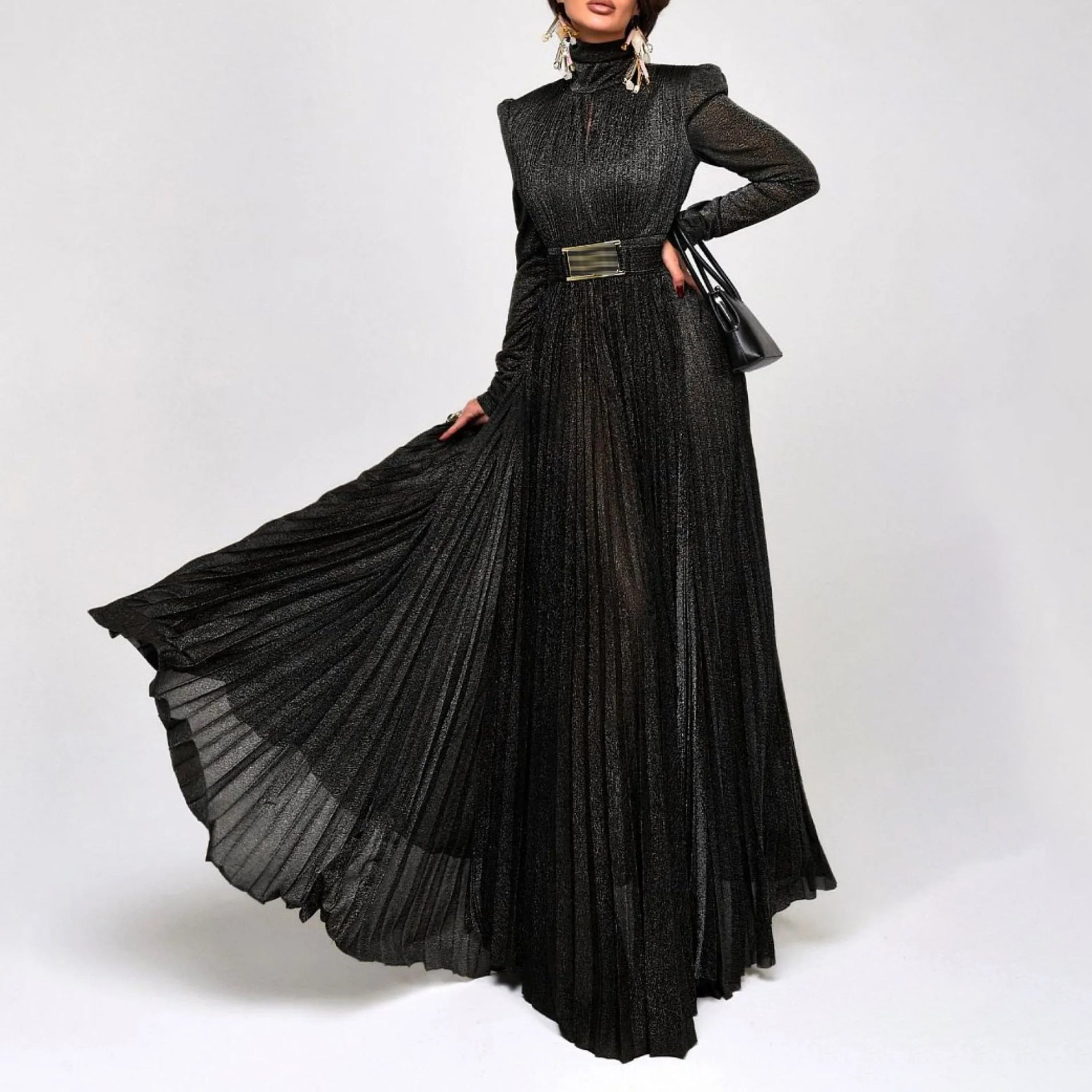 Elegant Midi Dress with Gold Foil Print