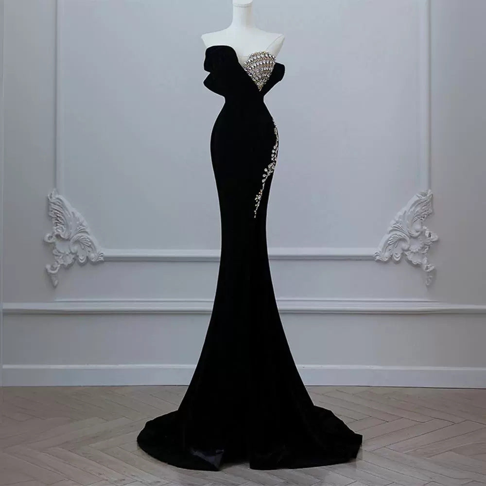 Black Strapless Sequin Mermaid Evening Gown