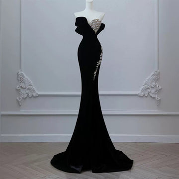 Black Strapless Sequin Mermaid Evening Gown