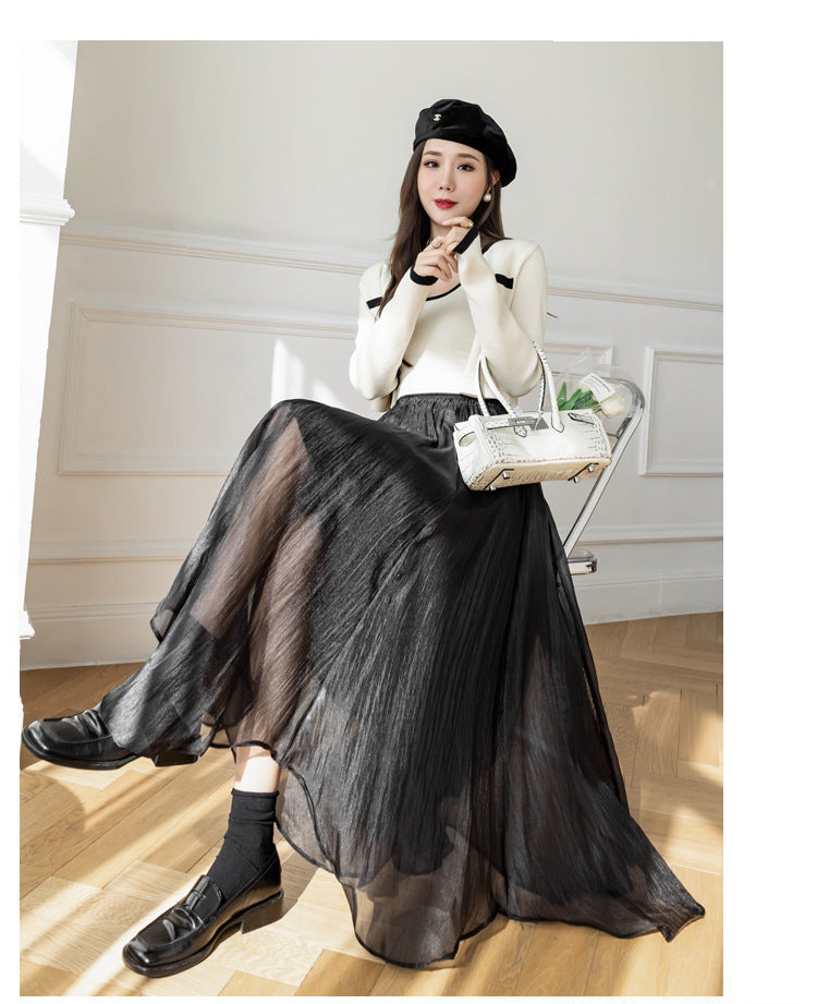 Women's High-Waisted A-Line Mesh Midi Skirt