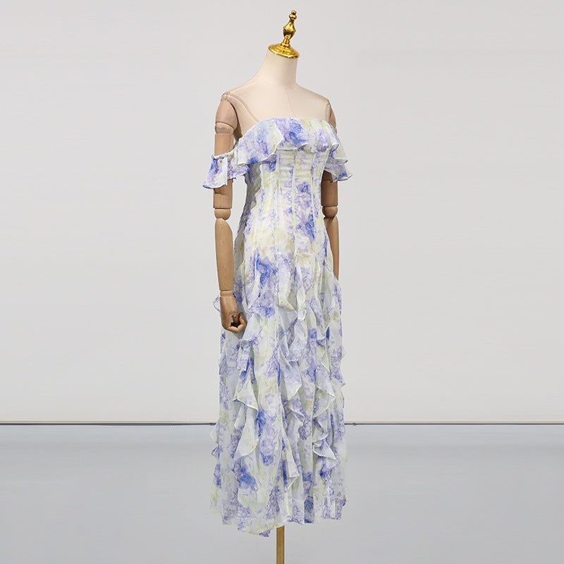 Ethereal Off-Shoulder Waist-Cinching Maxi Dress