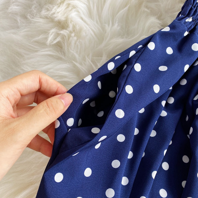 Women's Sexy V-Neck Batwing Sleeve Waist-Cinching Slimming Polka Dot Print Jumpsuit