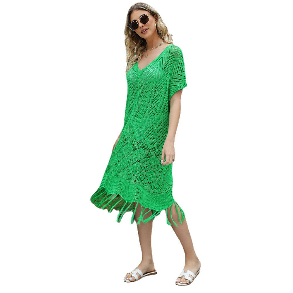 Summer Knitted Tassels Beach Dresses Cover Ups