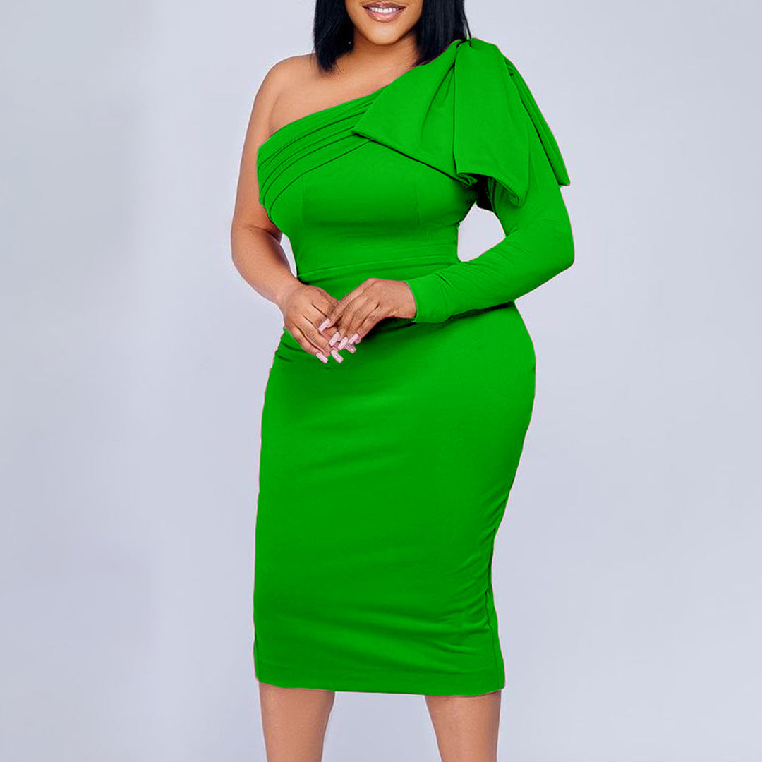 Fashion One Shoulder Sheath Women Dresses-Dresses-Green-S-Free Shipping at meselling99