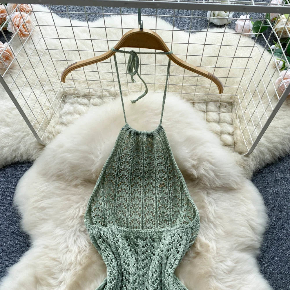 Designed Halter Sleeveless Knitted Sheath Holiday Dresses