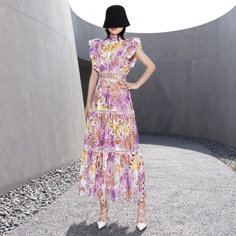 Premium Lace Embroidery Hollow Out Maxi Dress