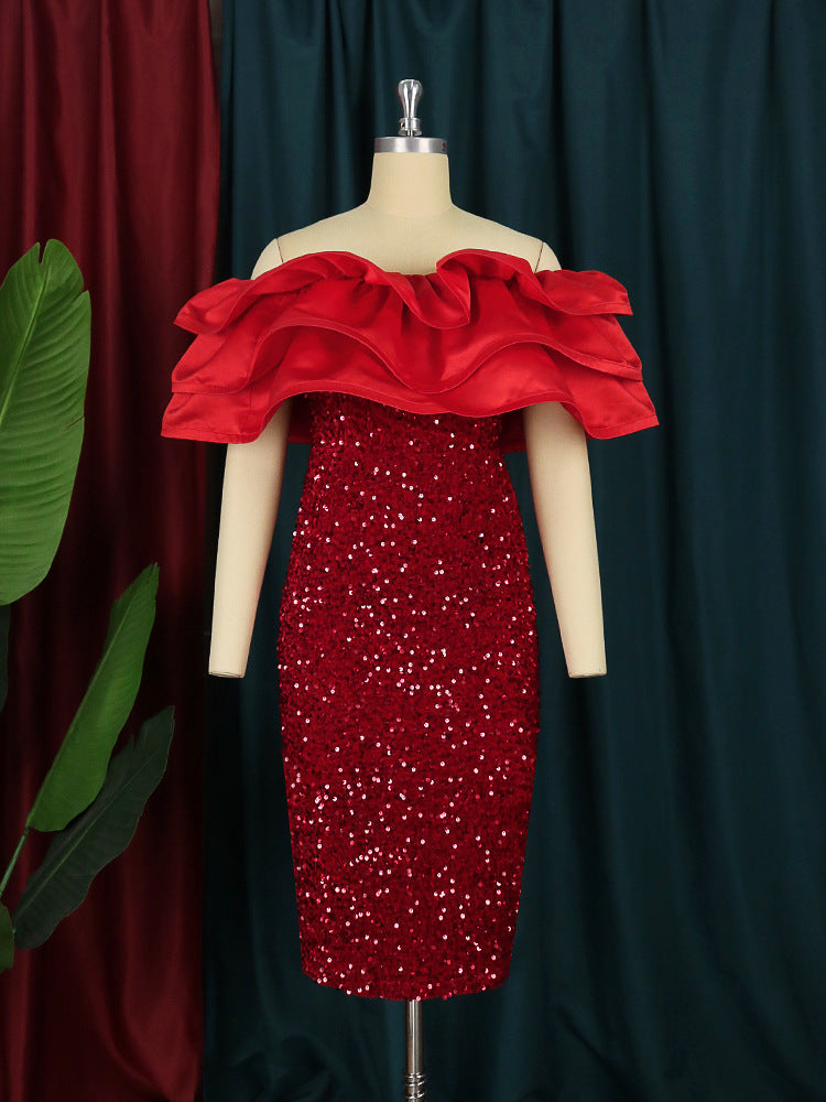 Sexy Red Sequined Strapless Women Party Dresses-Dresses-Red-S-Free Shipping at meselling99