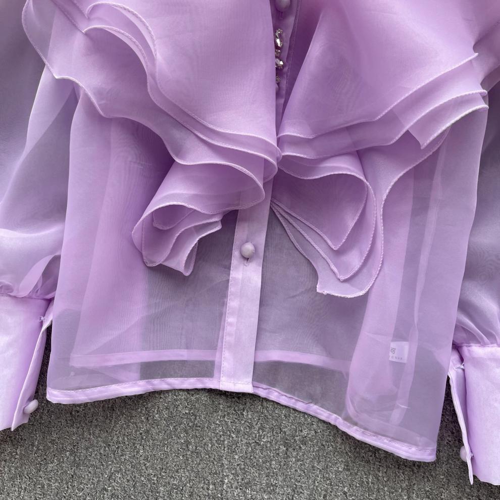 Fairy Style Ruffled Mesh Long Sleeve Shirt