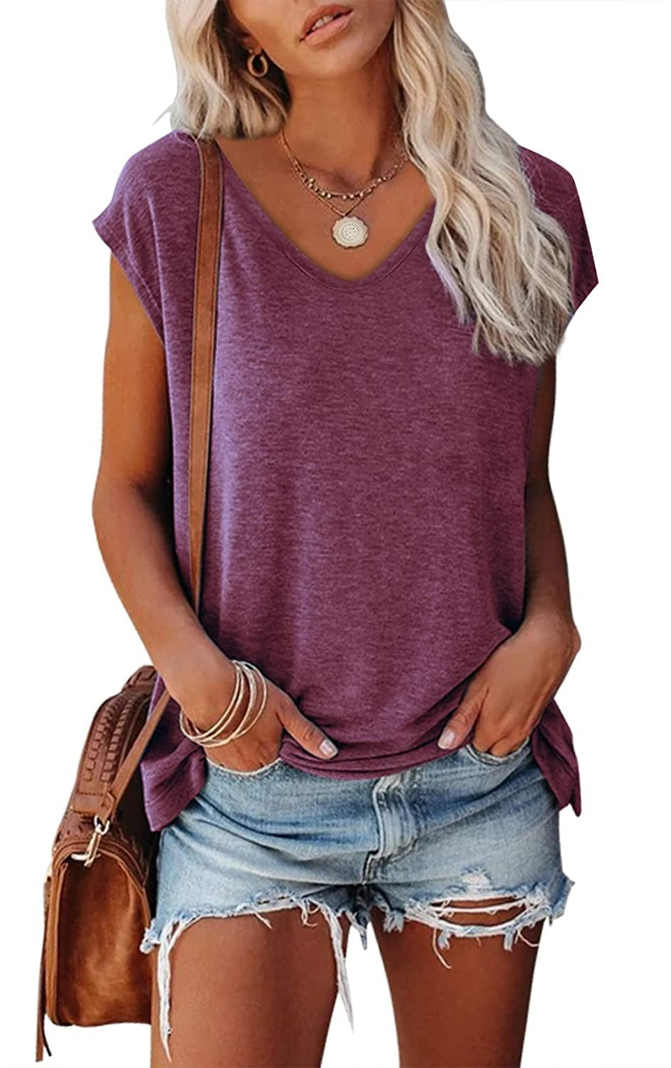 Women's Summer Sleeveless V-Neck Casual Loose Fit T-Shirt