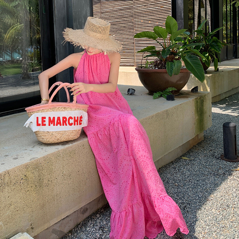 Women's Halter Neck Embroidered Maxi Dress