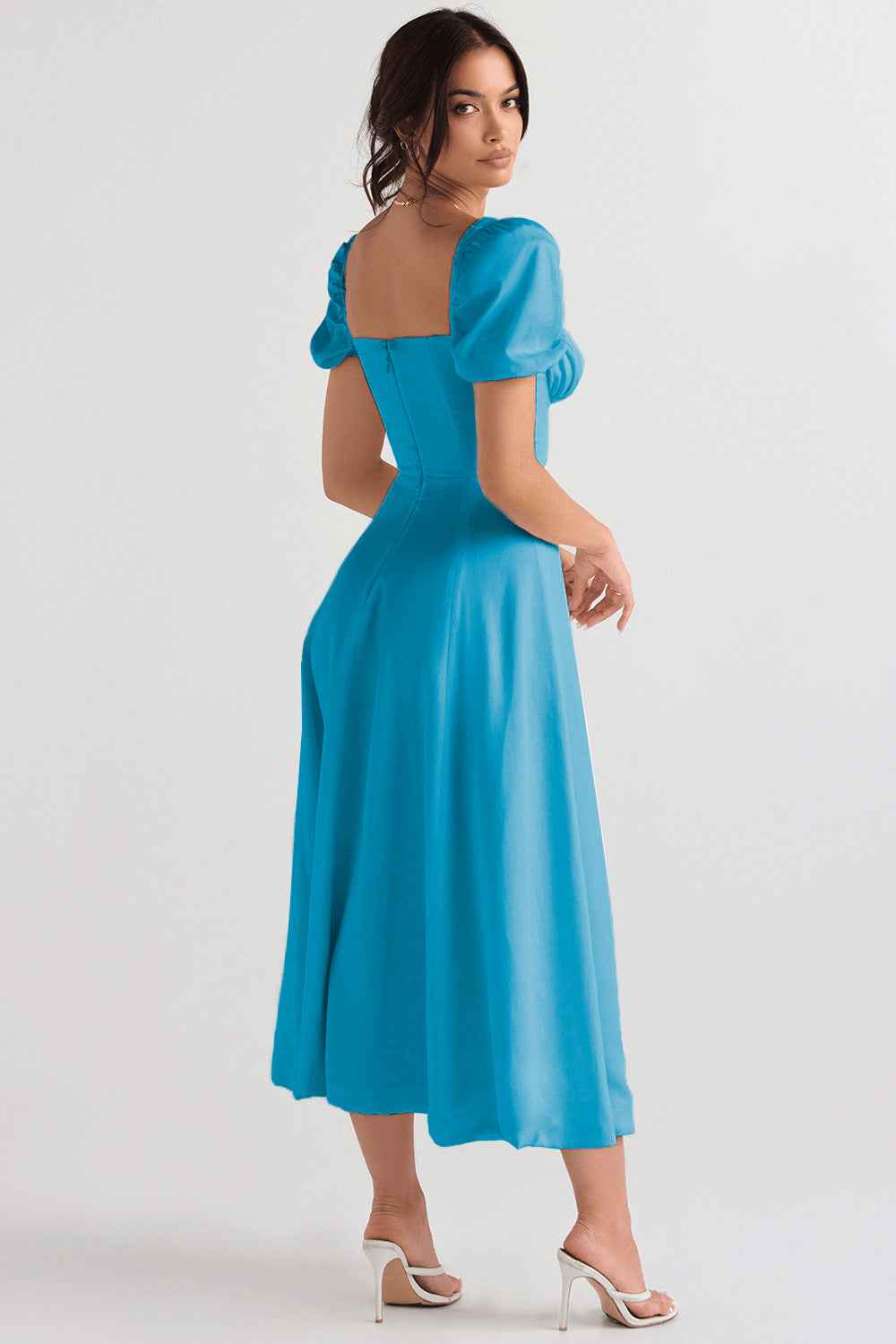 Women's Floral Wrap Slit Maxi Dress with Puff Sleeves