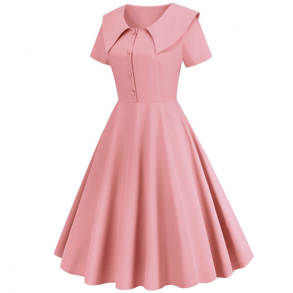 Women's Summer Party Dress with Notch Lapel and Flared Hem