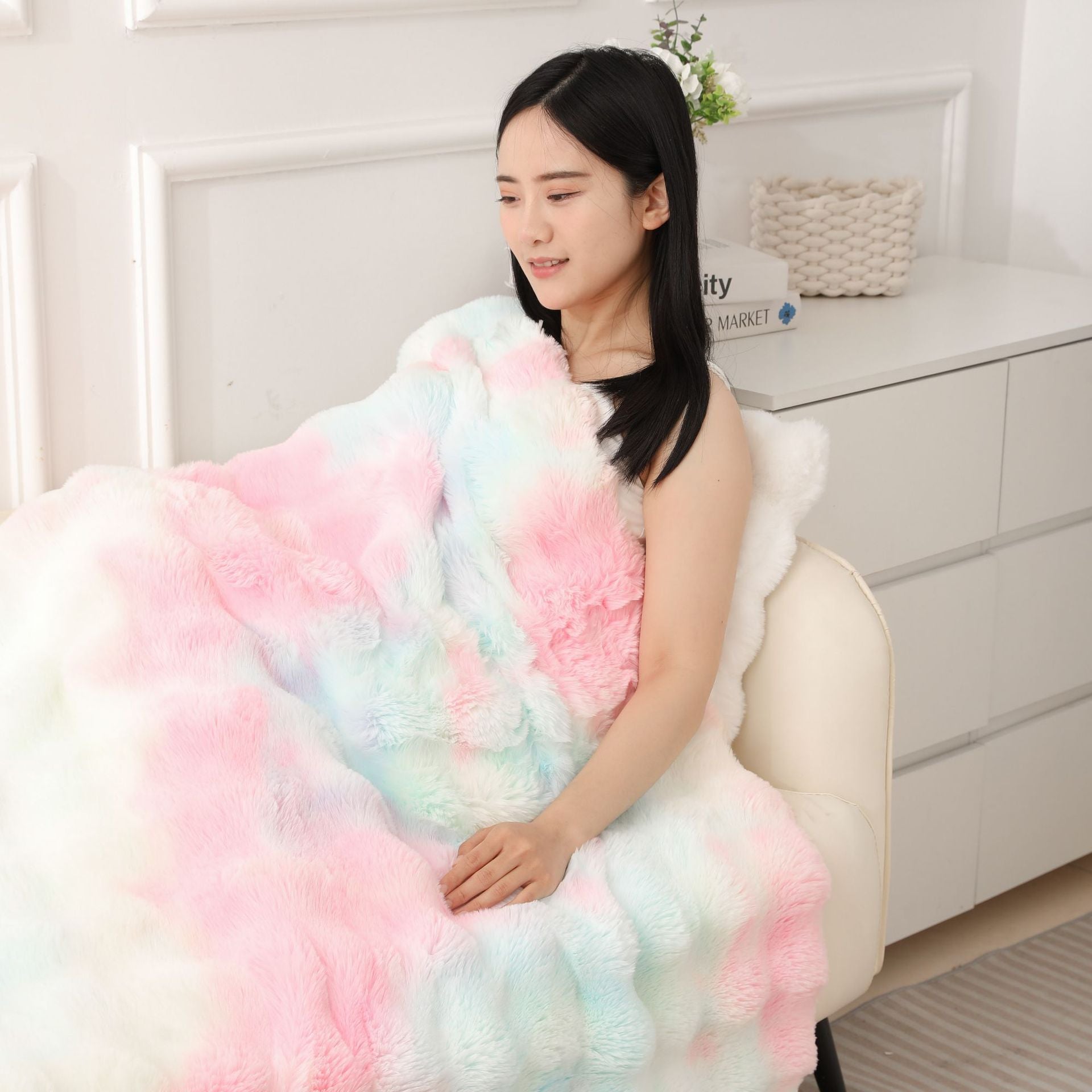 Tie-Dye Reversible Bubble Fleece Blanket