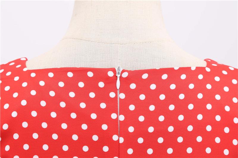 Short Sleeve Square Neckline Vintage Print Dot Dresses-Vintage Dresses-Free Shipping at meselling99