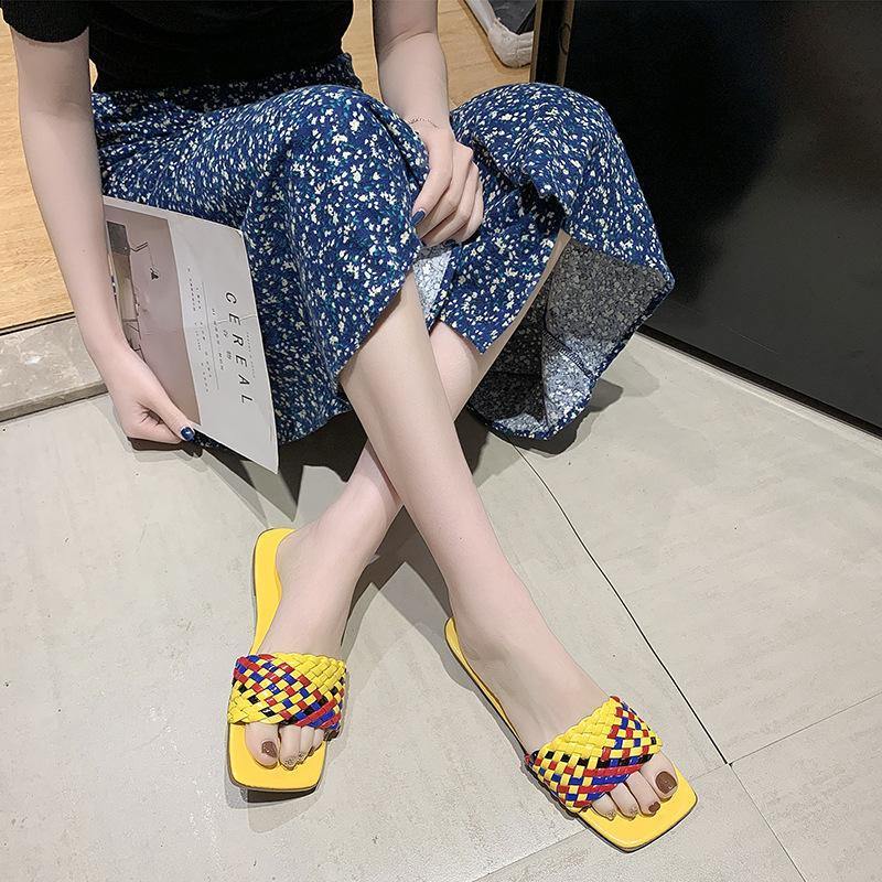 Large-size Woven Flat-bottomed Casual Beach Slippers-STYLEGOING