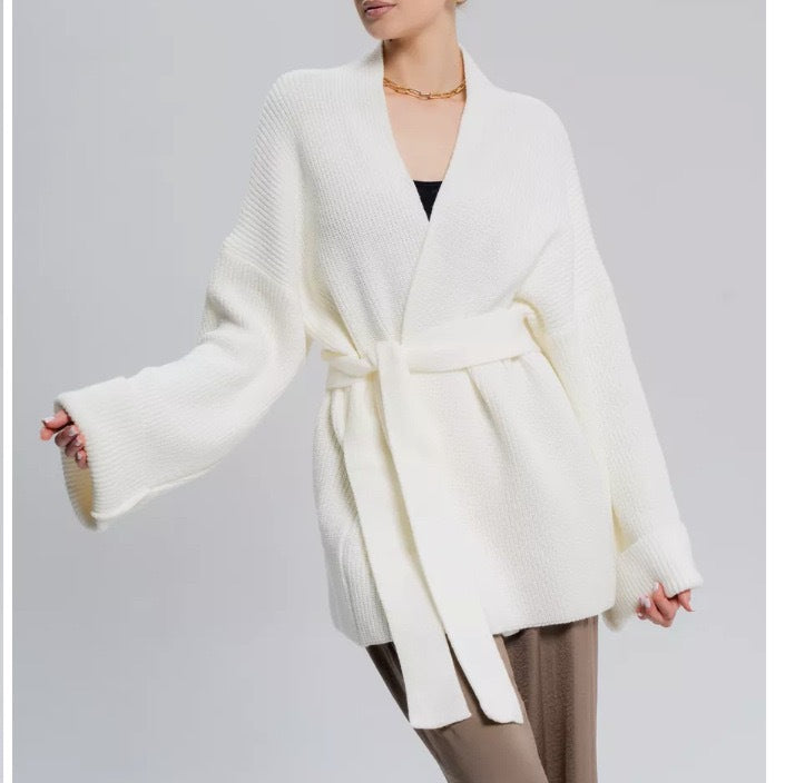 Oversized Belted Knit Cardigan | Cozy Loose Fit Open Front Sweater
