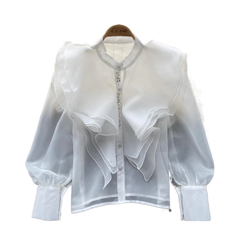 Fairy Style Ruffled Mesh Long Sleeve Shirt