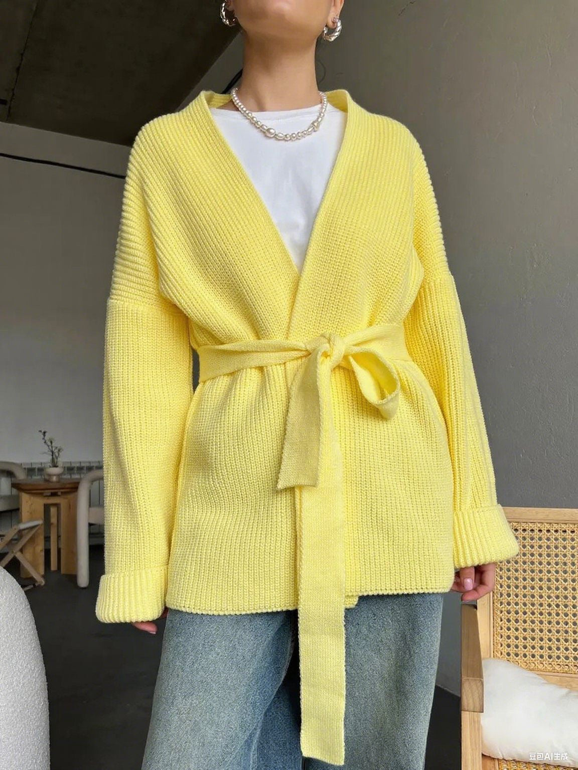 Oversized Belted Knit Cardigan | Cozy Loose Fit Open Front Sweater
