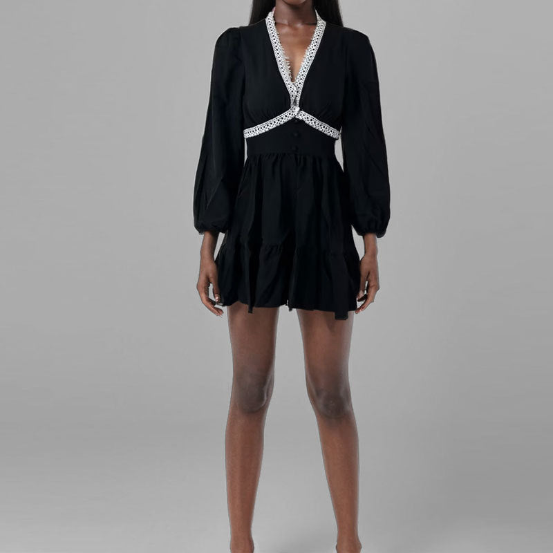 Sweet & Elegant Floral Print V-Neck Lace Dress