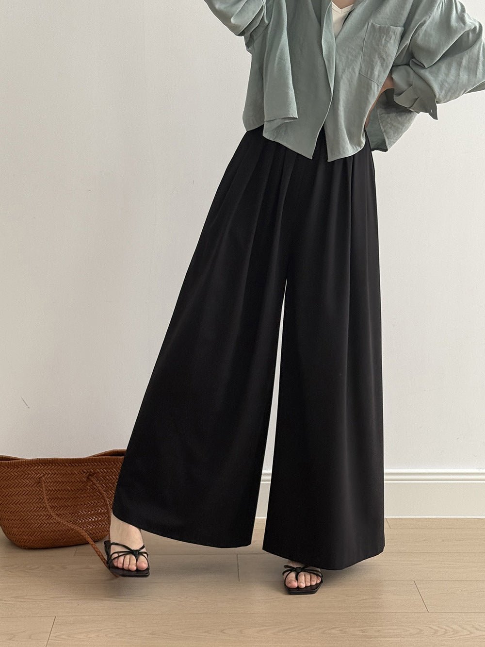 Women's High-Waisted Tencel Wool Wide-Leg Pants
