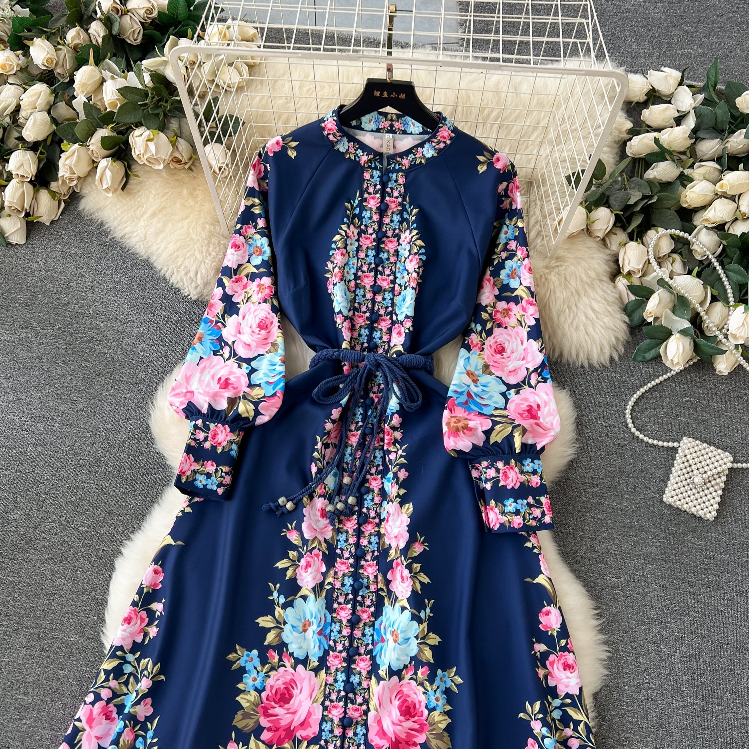 Vintage Court Floral Design Long Maxi Dresses