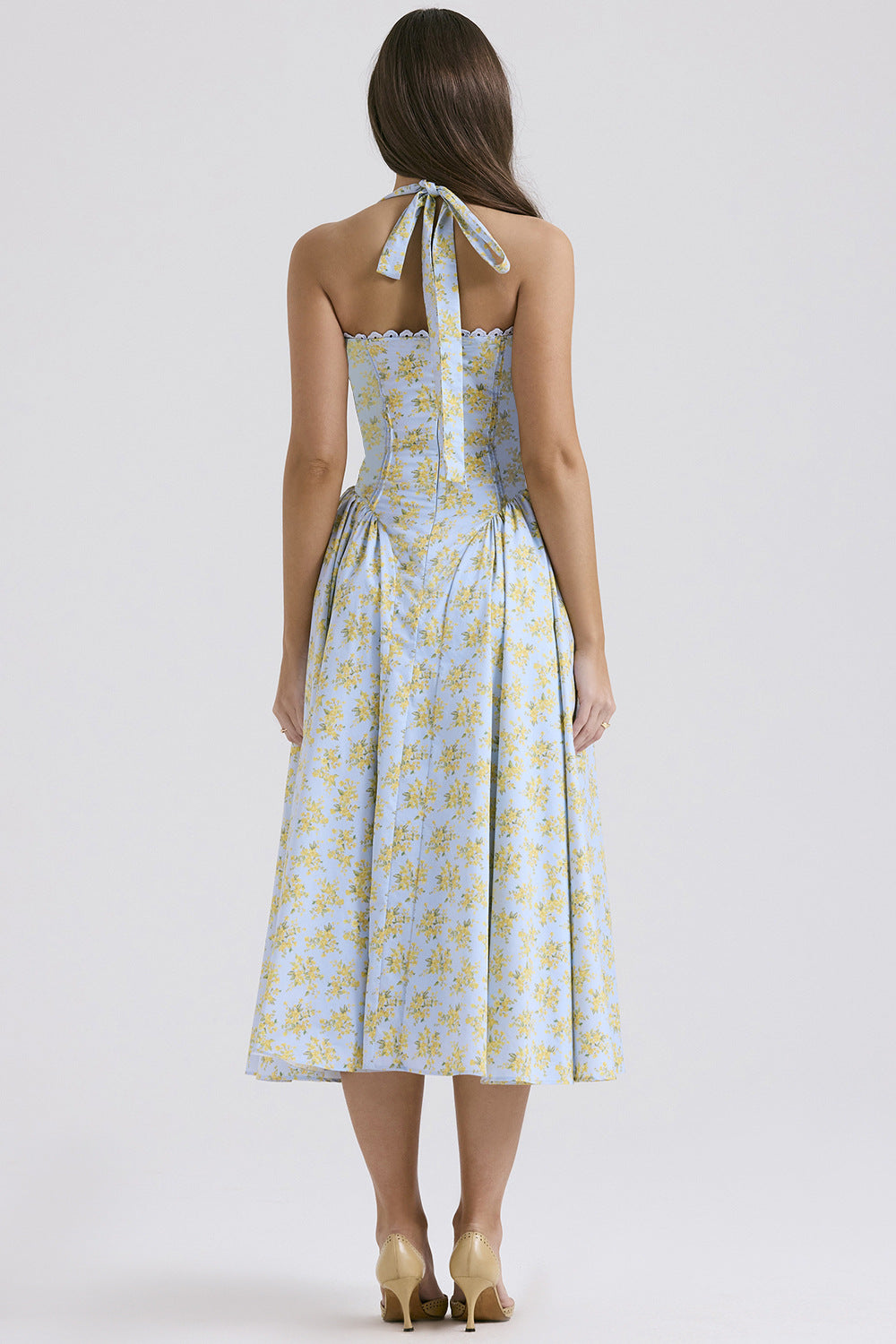 Women's Summer Floral Print Bodycon Halter Neck Maxi Dress