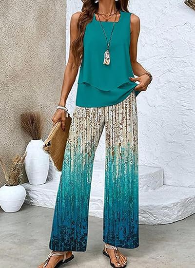 Women's Summer Sleeveless Layered Vest & Pants Set