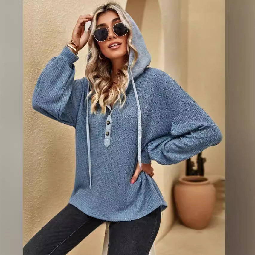 Casual Long Sleeves Button Women Hoodies