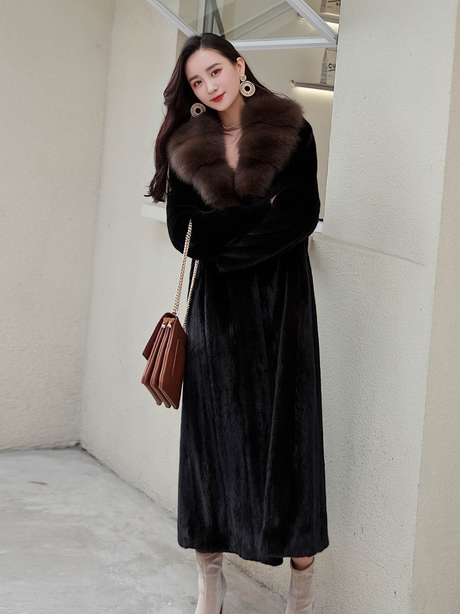Women's Mink Fur Collar Faux Fur Coat