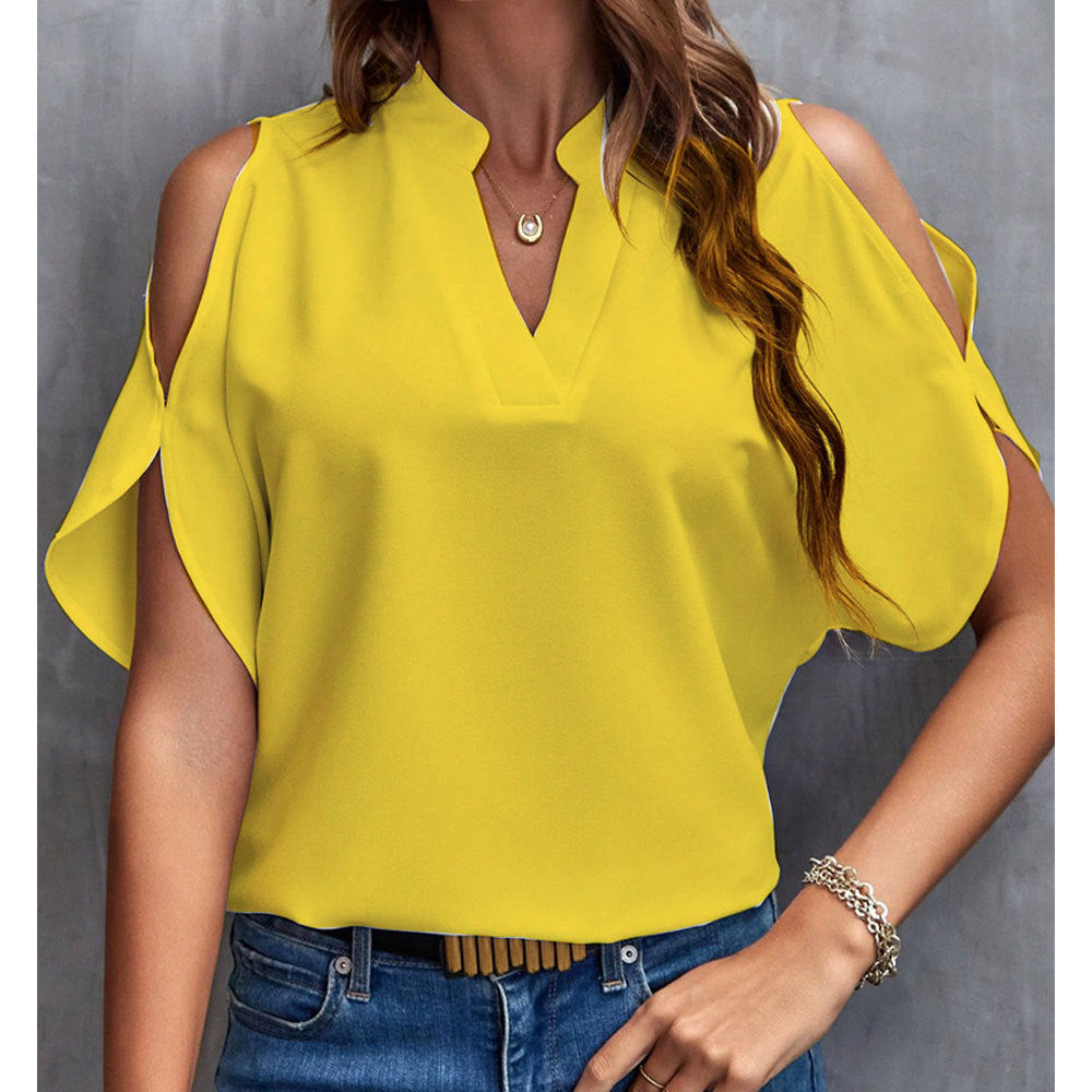 Women's V-Neck Fashion Off-Shoulder Sleeve Blouse