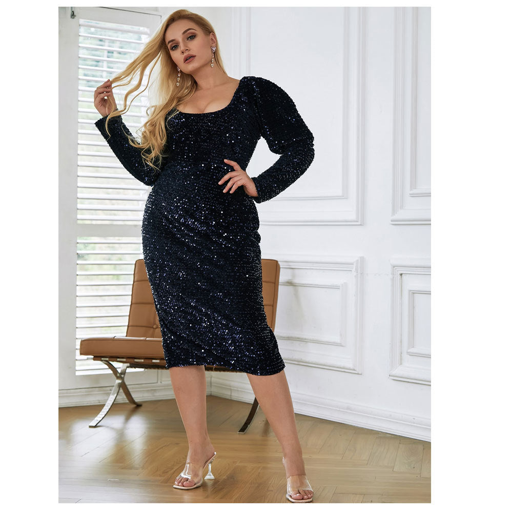 Summer Long Sleeves Sequined Plus Sizes Dresses-Dresses-Free Shipping at meselling99