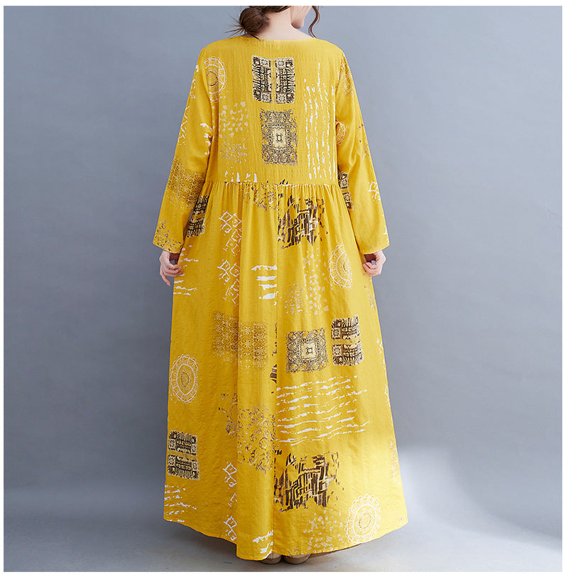 Women Yellow Plus Sizes Long Cozy Dresses-Dresses-Free Shipping at meselling99