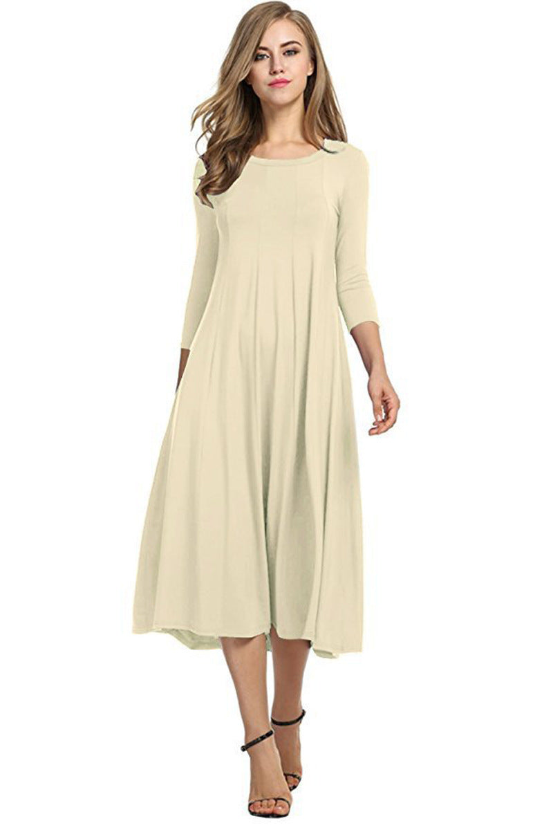 Casual Simple Design Round Neck Midi Dresses