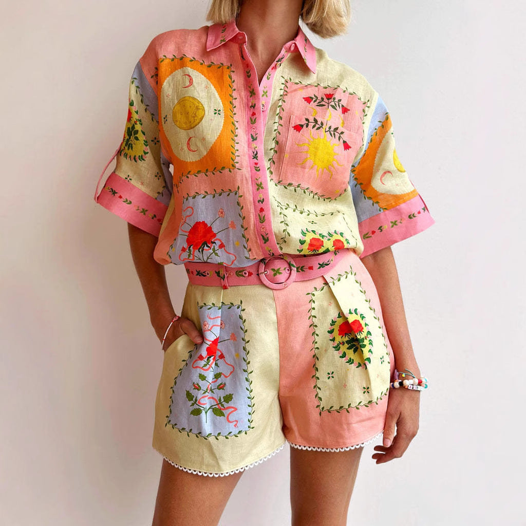 Casual Fashion Linen Shirt & Shorts Set