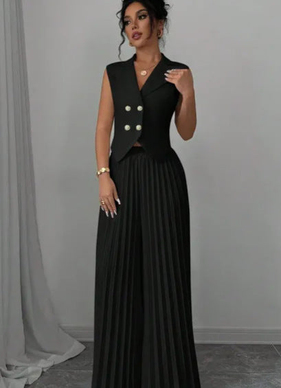Women's Fashion Vest & Pleated Skirt Pants Set – Trendy Two-Piece Outfit